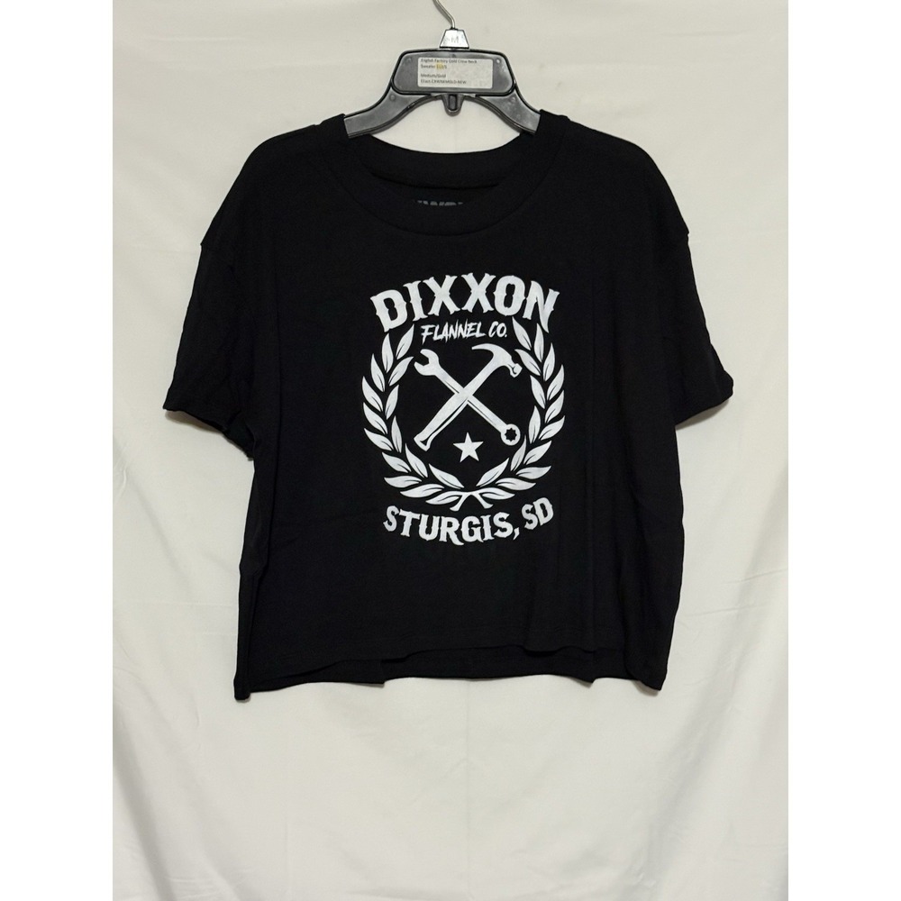 Dixxon Sturgis Sketchy Crest Cropped T-Shirt Womens‎ Size M Black NWOT